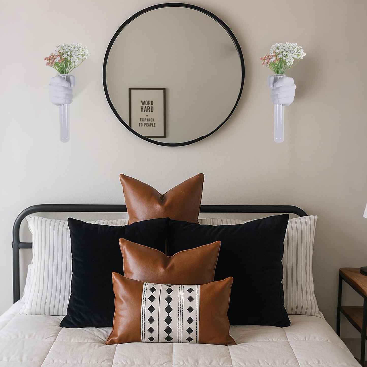 2 Pieces Wall Sculptures, Hands Vase Home Decor, Wall Mount Art Sculpture, Unique Wall Art Statue, Funky Flower Vase Decorations, Modern Eclectic Hanging Decor,Hands Statue (Black)