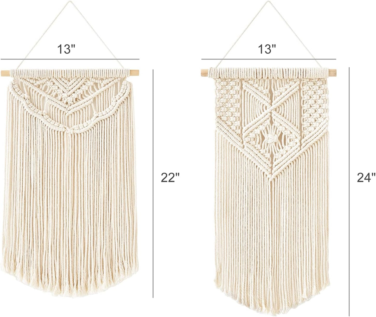Mkono 2 Pcs Macrame Wall Hanging Boho Wall Art Decor Woven Chic Bohemian Room Decor for Bedroom Nursery Living Room Dorm Apartment, Small Size 13" L x 10" W and 16" L x 10" W