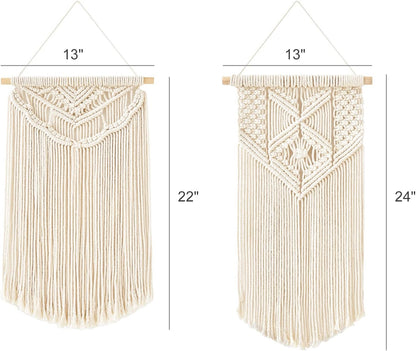 Mkono 2 Pcs Macrame Wall Hanging Boho Wall Art Decor Woven Chic Bohemian Room Decor for Bedroom Nursery Living Room Dorm Apartment, Small Size 13" L x 10" W and 16" L x 10" W