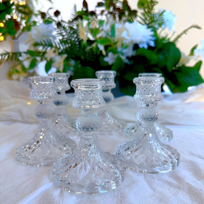 Glass Candlestick Holder,Striped Taper Candle Holders,Set of 6 Candle Stand for Table Centerpieces, Home Decor,Weddings,Festival and Parties (Clear Stripe Pattern)