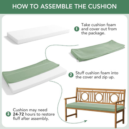 Summsun Outdoor Bench Cushion: Waterproof and Fade Resistant Patio Furniture Cushions - Non-Slip Bench Pad Cushion with Removable Cover for Garden Swing Porch Sofa Settee, 48 x 18 x 3 Inch, Black