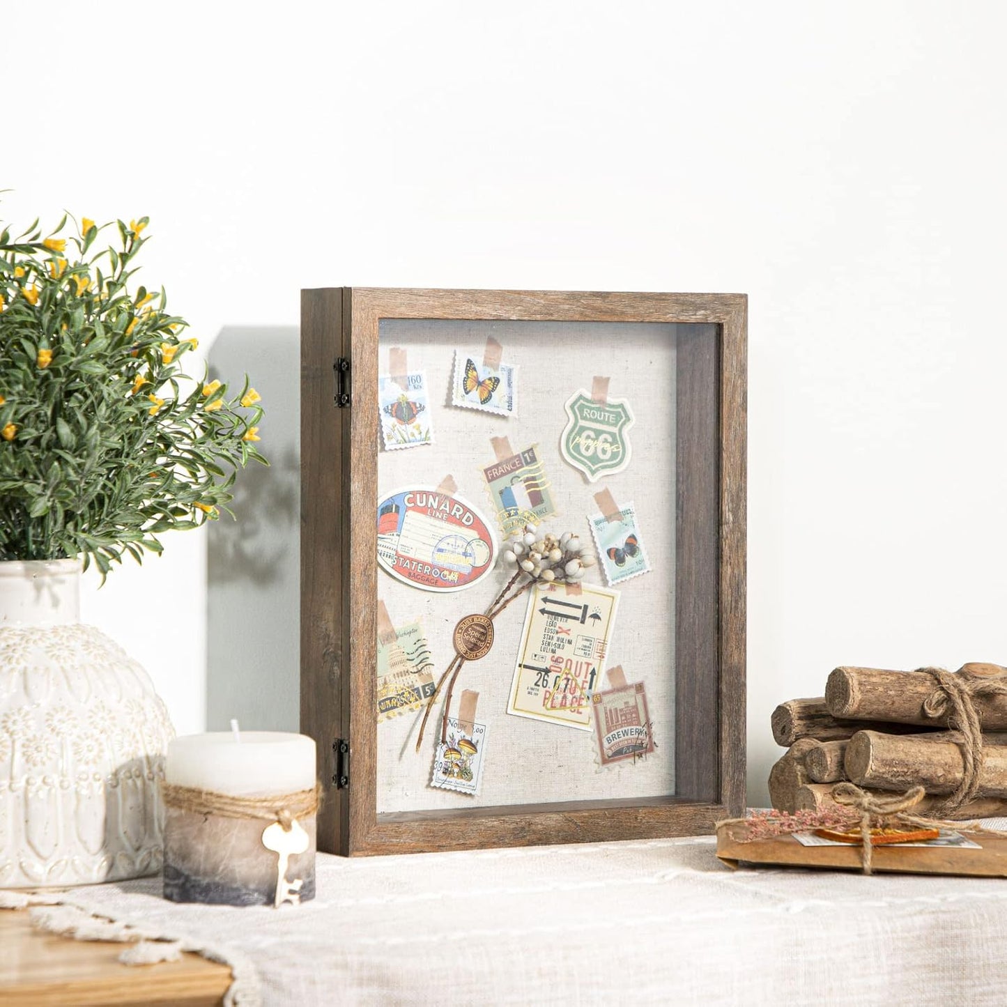 Califortree 8x10 Shadow Box Frame with Linen Back - Sturdy Rustic Memory Display Case of Flower, Pictures, Medals and More, White