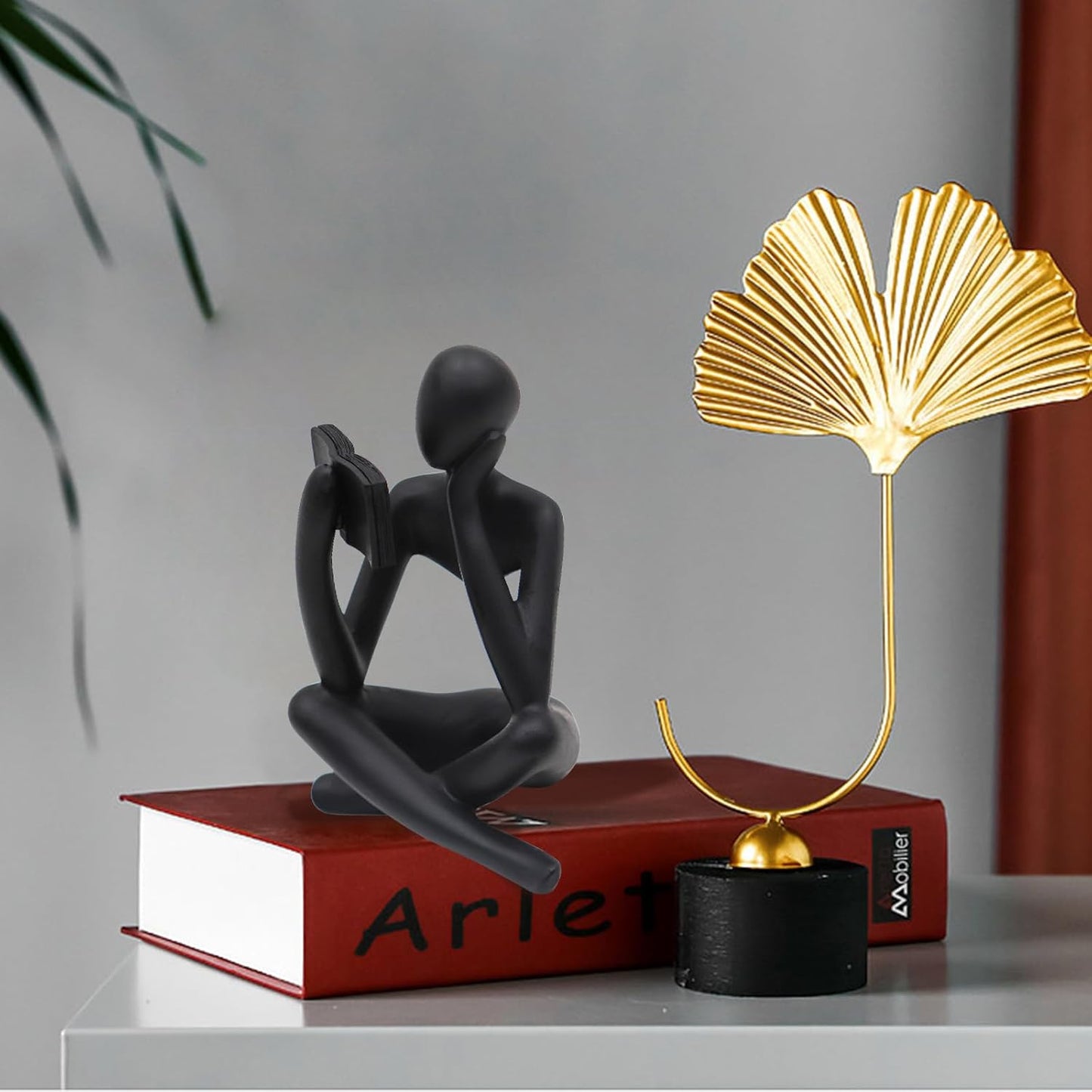 Jinkoozz Reading Women Statue, Thinker Sculptures, Abstract Art Ornament, Modern Aesthetic Figurine Decoration, Suitable for Home Living Room Bedroom Office Shelf Table Desk Bookshelf Decor