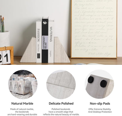 Karibiber Travertine Bookends for Heavy Books, Marble Decorative Bookends for Shelves, Heavy-Duty Stone Book Ends for Hardback Book & Cookbooks, Unique Book Stopper & Holder, Travertino Italy