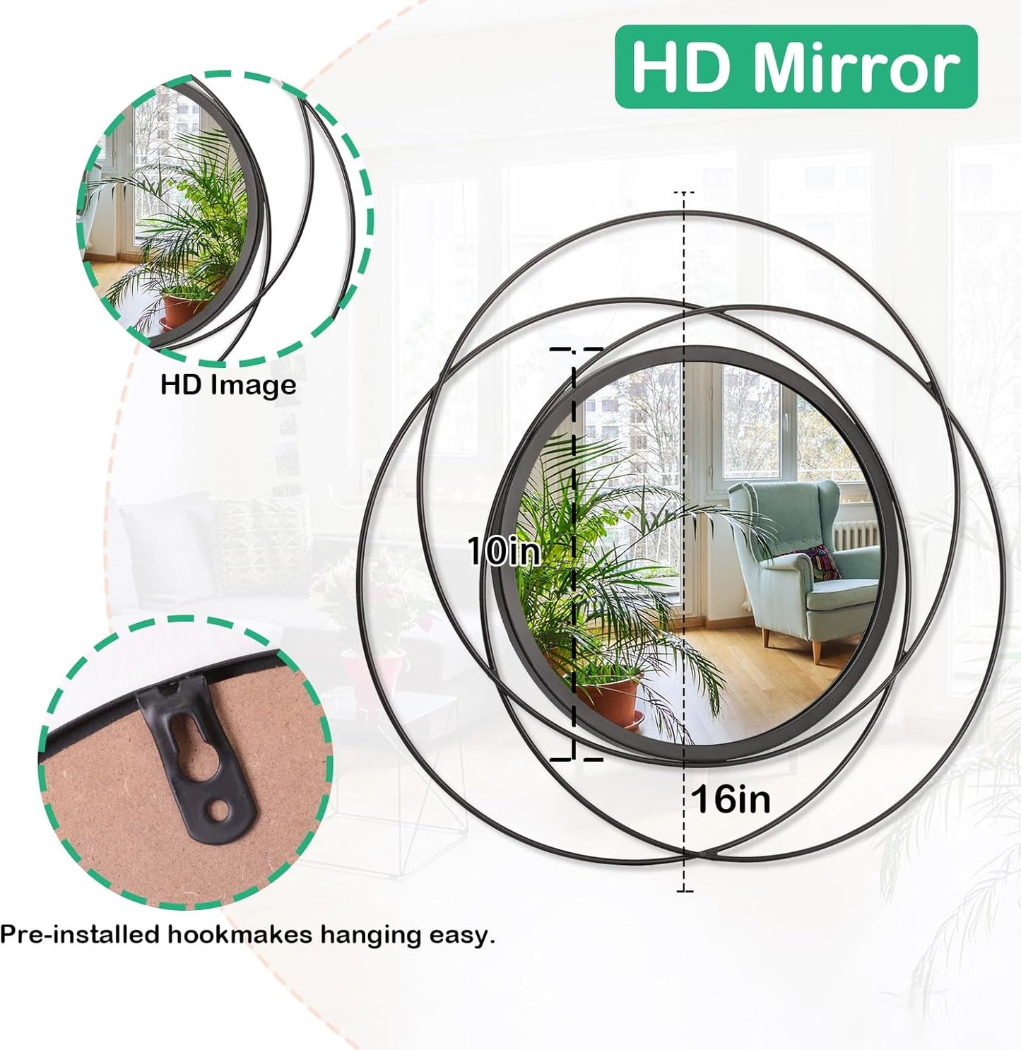 Gold Sunburst Mirrors for Wall Decorative Metal Round Art Mirrors Large Wall Decor Hanging Mirror for Bathroom Bedroom Living Room Vanity Entryway 16"
