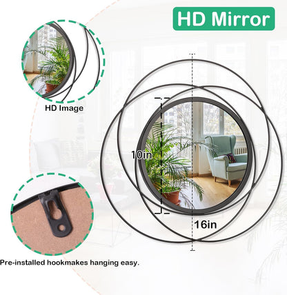 Gold Sunburst Mirrors for Wall Decorative Metal Round Art Mirrors Large Wall Decor Hanging Mirror for Bathroom Bedroom Living Room Vanity Entryway 16"