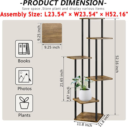 AZERPIAN Plant Stand 5 Tier Indoor Metal Flower Shelf for Multiple Plants Corner Tall Flower Holders for Patio Garden Living Room Balcony Bedroom, Black (5 Tier-Black)