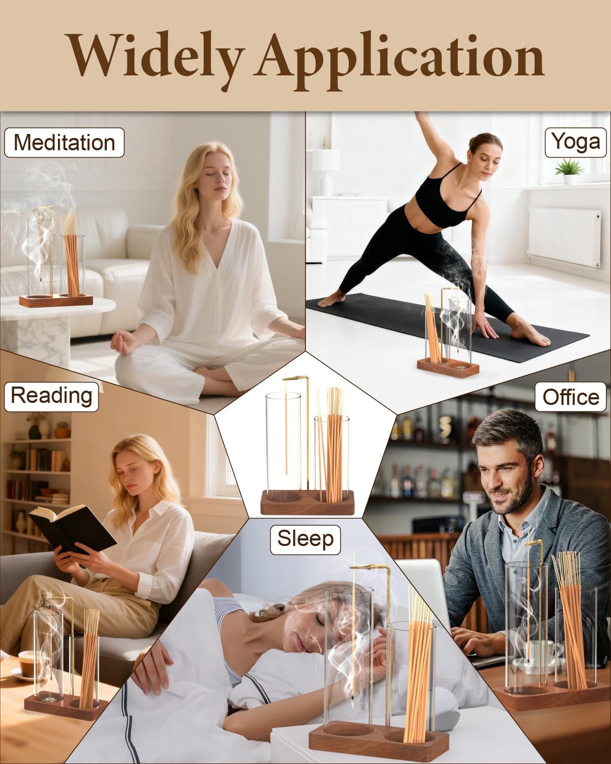 2 in 1 Incense Holder with 7.8" & 5.9" Glass Jars, Large Incense Holder for Sticks, Upside Down Incense Burner with Ash Catcher & Storage for Meditation Yoga Spa Home Decor - 20 Incense Sticks & Brush