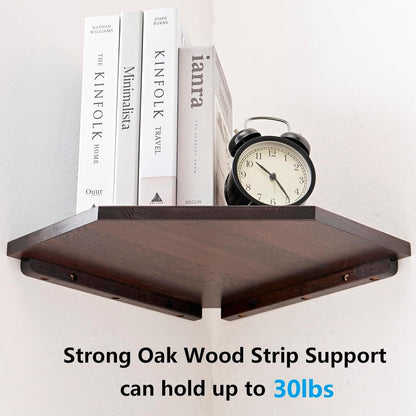 Corner Wall Shelves, Corner Floating Shelves Set of 2 Solid Oak Wood Display Shelf with Wire Hole Small Plant for Kitchen Living Room Natural