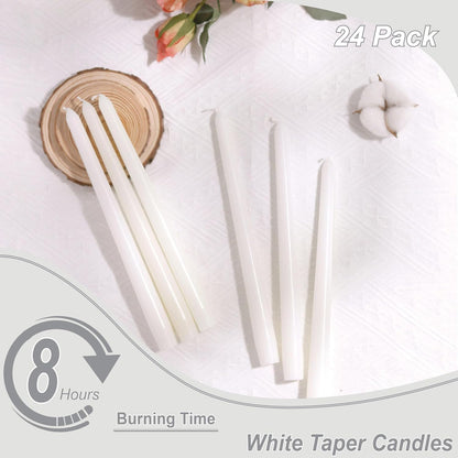 10-Inch Ivory Taper Candles - Dripless Smokeless Tapered Candle Cream Unscented Candlesticks Paraffin Wax Long Slow Burning Tall Candle Sticks for Dinner Business Wedding Restaurants 12 Pack