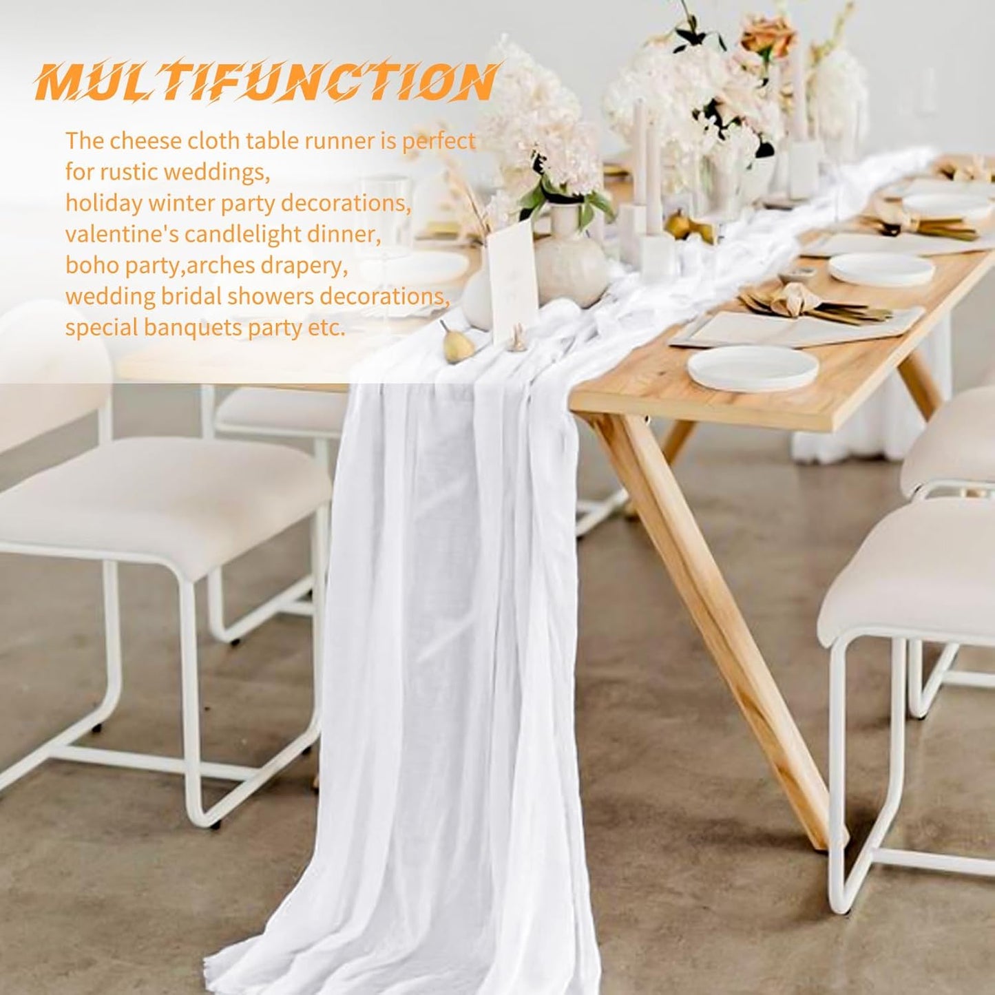 10 Pack Beige Cheesecloth Table Runner 17x108 Inch Boho Gauze Cheese Cloth Table Runners for Wedding Party Baby Shower Birthday Home Decor