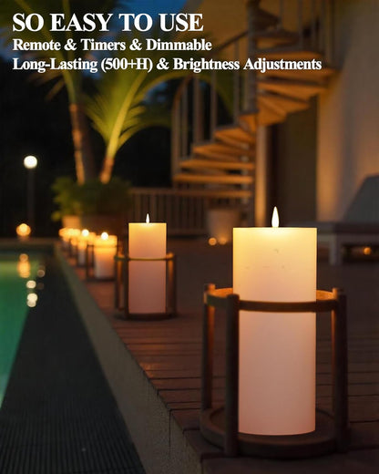 Gmnee 3"x4" Outdoor Waterproof Flameless Candles with Remote and Timers, LED Candles, Battery Operated Candles, Electric Fake Pillar Candles for Patio, Porch, and Lanterns Decor (Ivory, Plastic)