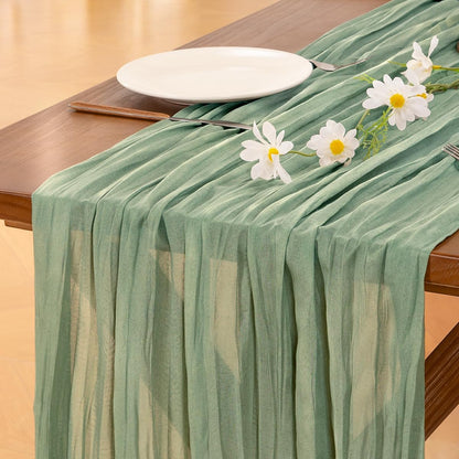 Socomi 3pcs Sage Green Cheesecloth Table Runner Summer Boho Rustic Gauze 120 inch 10FT Cheese Cloth Sheer Runner for Wedding Party Baby Shower Home Decor Holiday Decorations