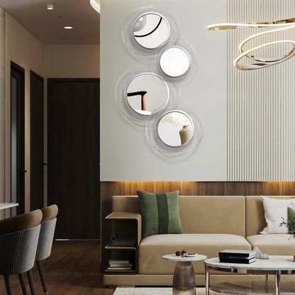 Hicarer 4 Pcs Decorative Wall Mirror Round Modern Circle Mounted Mirror Metal Wall Art Decor for Bedroom Living Room Entryway Dining Room Hallway(Gold)