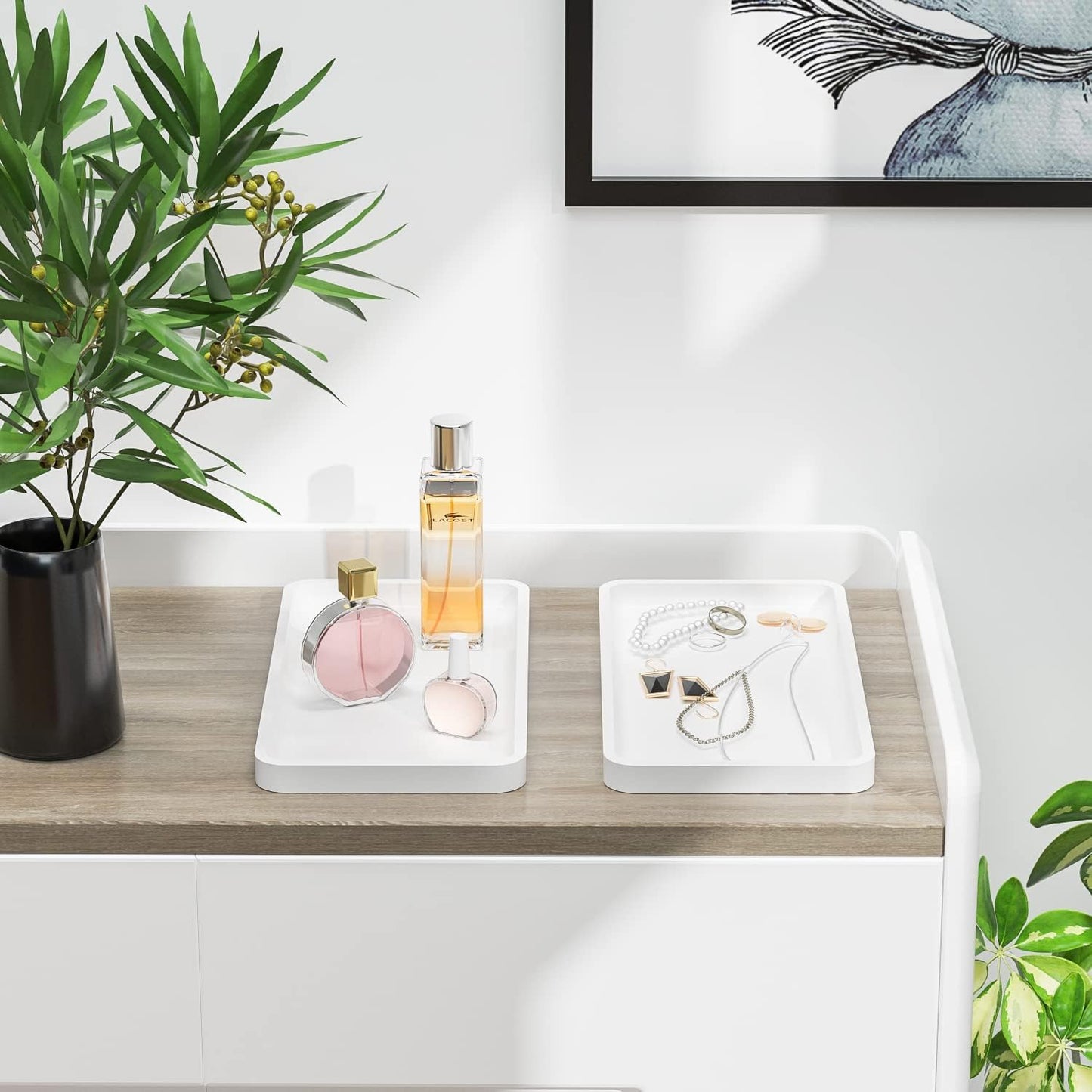 Bathroom Vanity Tray for Countertop - Bamboo Organizer Tray for Dresser Tops, Toilet, Perfume Small Decorative Tray Wood Tray for Home Decoration 11.81” L x 6.1” W x 0.79” H Black