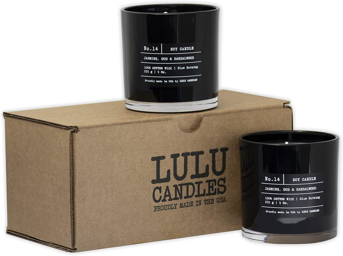 Lulu Candles | Jasmine, Oud & Sandalwood | Luxury Scented Soy Jar Candle | Hand Poured in The USA | Highly Scented & Long Lasting (9 Oz.)