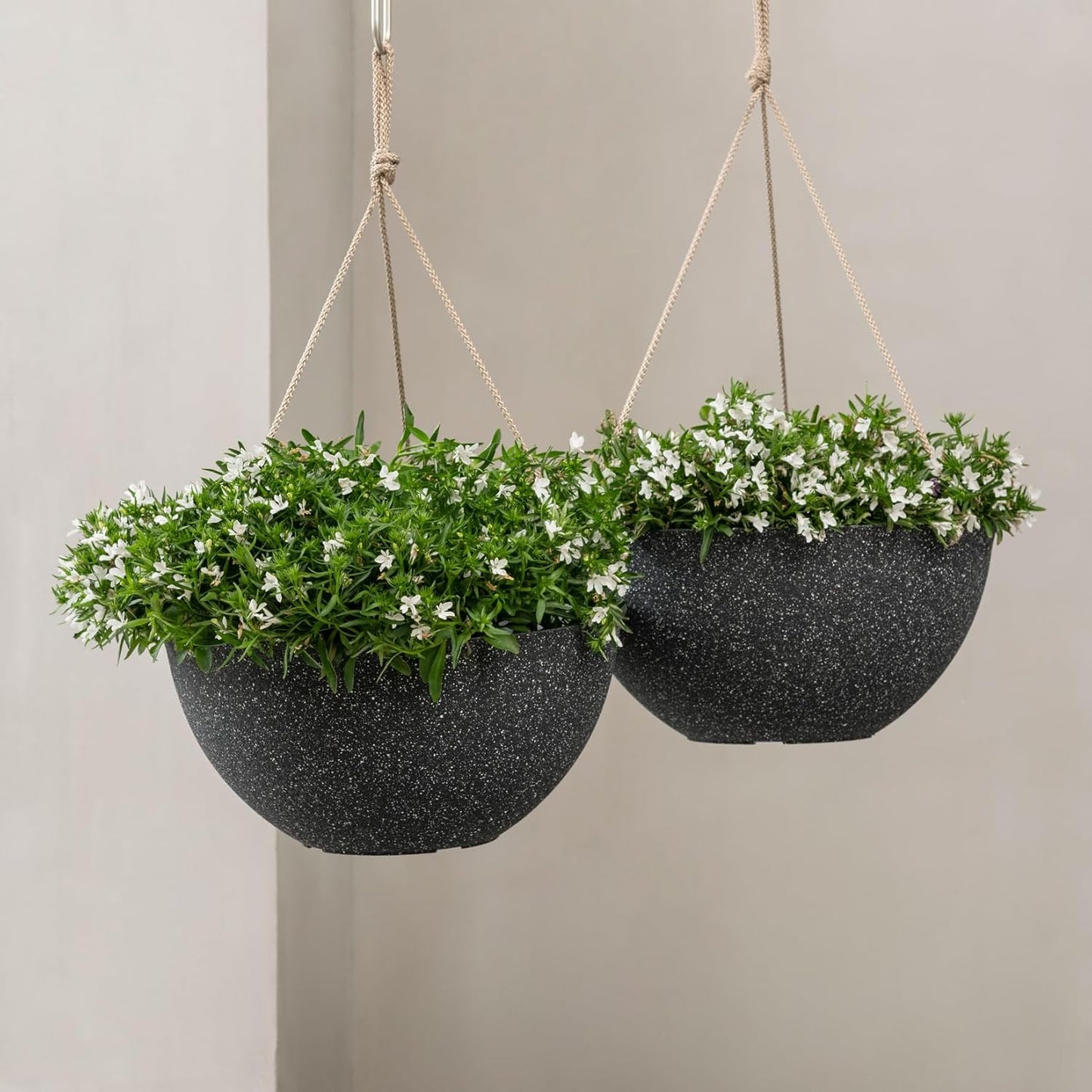 LA JOLIE MUSE Large Hanging Planters - 13 Inch Flower Pots Outdoor Indoor, Hanging Garden Planters Set of 2, New Iron Color