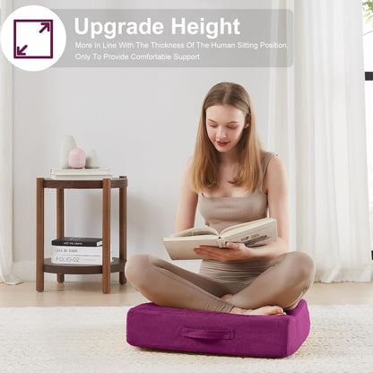 JKMAX 2 Pcs High Density Foam Floor Pillow - Upgraded Large Pillows Seating for Adults - Outdoor Floor Cushion with Soft Tufted Cover - Yoga Pillows for Sitting On Floor - 22 Inch Light Gray
