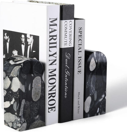Koville African Natural Marble Bookends for Shelves, Non-Slip Book Ends, 13LBS Ultra Heavy Duty Marble Book Holder Organizer, Apartment Decor for Movies/CD/Video Games(Namib Fantasy)