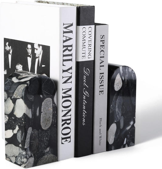 Koville African Natural Marble Bookends for Shelves, Non-Slip Book Ends, 13LBS Ultra Heavy Duty Marble Book Holder Organizer, Apartment Decor for Movies/CD/Video Games(Namib Fantasy)