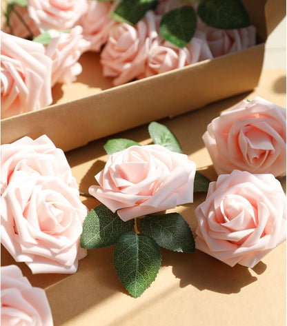 AmyHomie Artificial Flowers Dark Red Rose 25pcs Real Looking Fake Roses w/Stem for DIY Wedding Bouquets Centerpieces Arrangements Party Baby Shower Mothers Day Christmas Tree Decorations