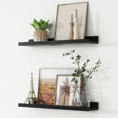 FLYJOE Picture Ledge Shelf, Floating Shelves Set of 2, 48 Inches Long Large Nursery Book Shelves for Toys Storage, Kids Bookshelf Wall Mounted for Living Room Bedroom Decor Books Photo Frames, Walnut
