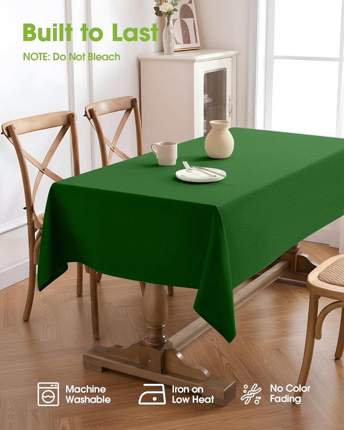 Pureegg Rectangle Linen Tablecloth Waterproof & Stain Resistant, Wrinkle-Free Table Cloth Adds Elegance and Protection, Ideal for Dining, Party, Wedding and Outdoor, 52 x 70 Inch, Sage Green