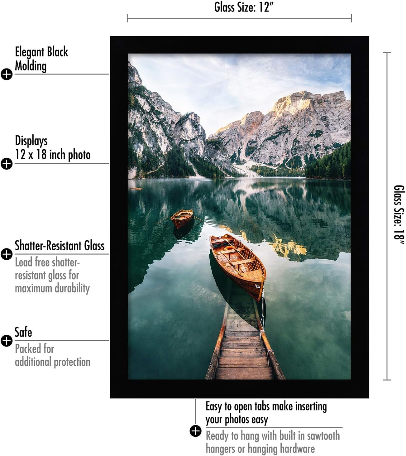 Americanflat 12x18 Poster Frame with Shatter-Resistant Glass - Signature Collection - Gallery-Style Frames Made of Engineered Wood - Photo Frame for Wall Display - Black - Colors B