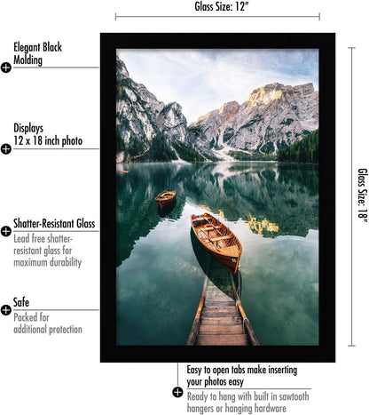 Americanflat 12x18 Poster Frame with Shatter-Resistant Glass - Signature Collection - Gallery-Style Frames Made of Engineered Wood - Photo Frame for Wall Display - Black - Colors B