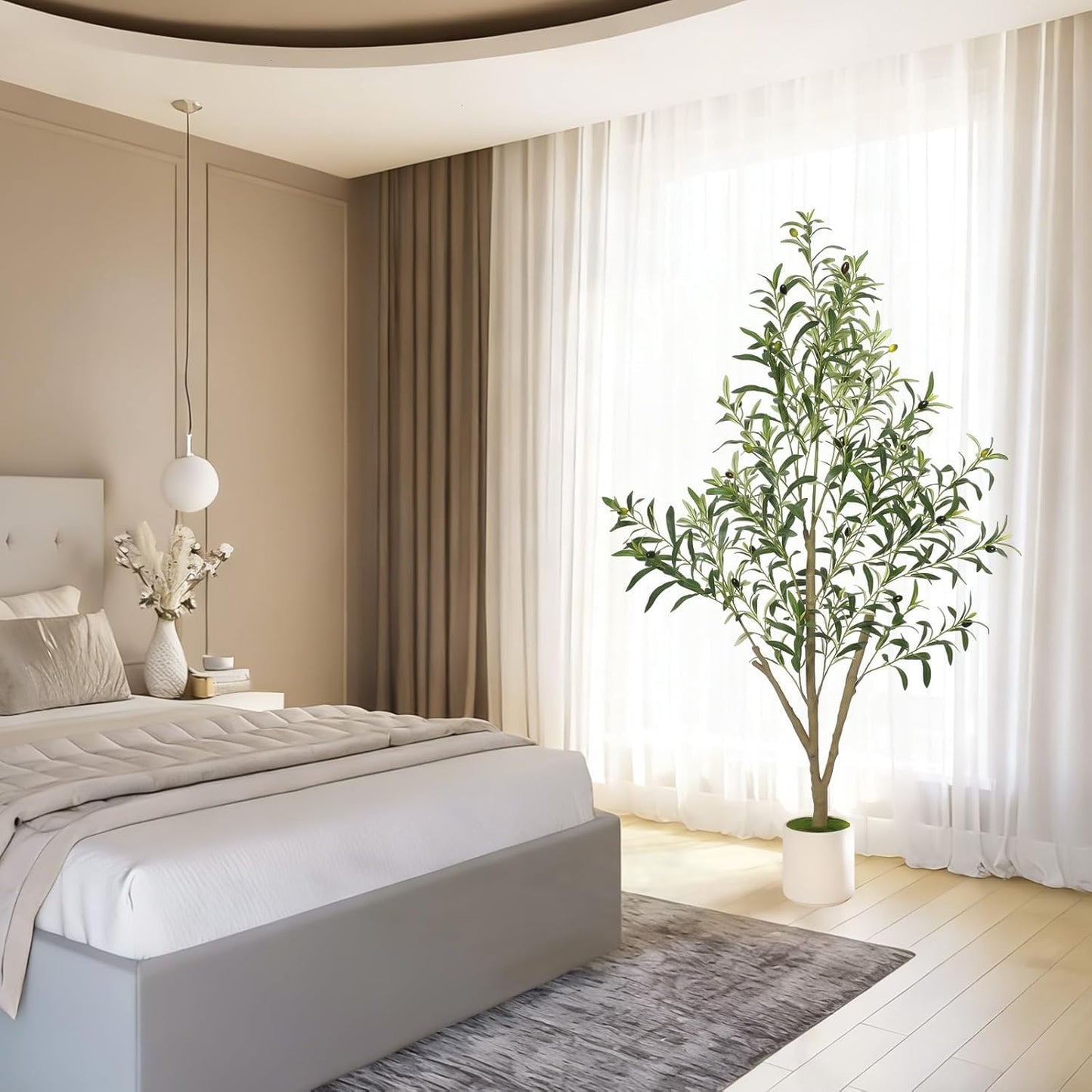 Timoo Faux Olive Tree Olive Trees Artificial Indoor with White Planter (5 FT)