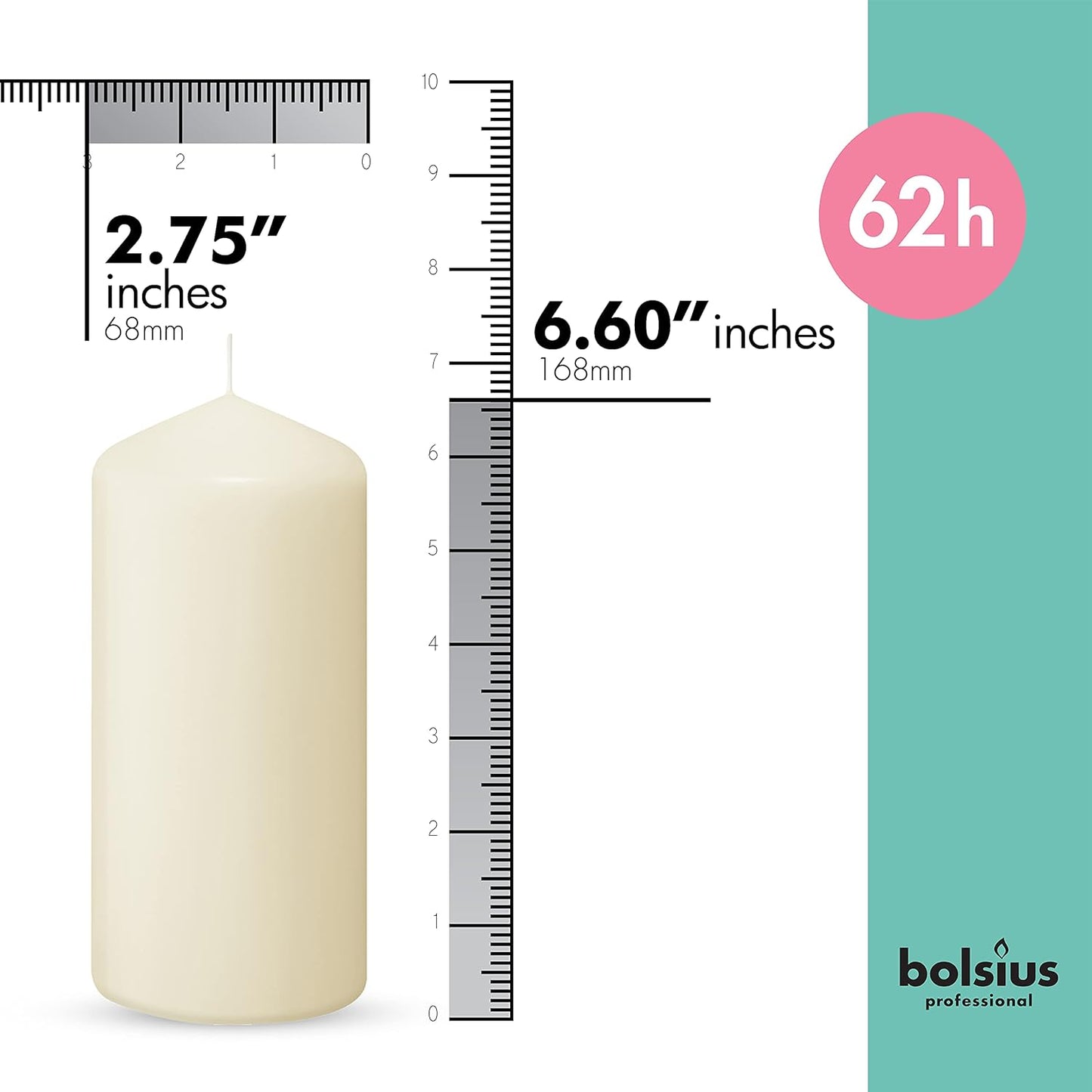 BOLSIUS 12 Ivory Pillar Candles - 2.7 x 6.7 inch Unscented Candle Set - Dripless Clean Burning Smokeless Dinner Candle - Perfect for Wedding Candles, Parties and Special Occasions