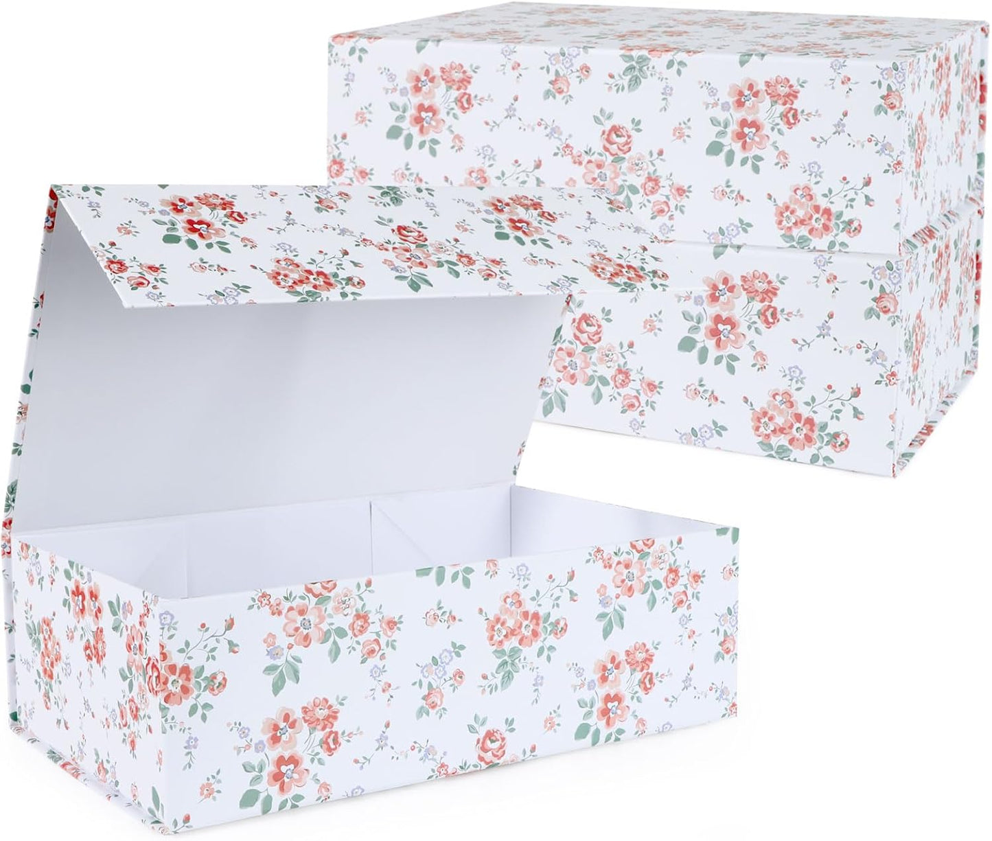 LFBOX Floral Gift Box with Magnetic Lids 13.8x8.3x4.4 in, Large Bridesmaid Proposal Boxes, Rectangle Wedding Decorative Storage Box 1 Pack