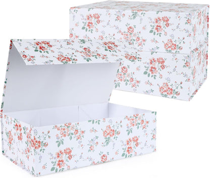 LFBOX Floral Gift Box with Magnetic Lids 13.8x8.3x4.4 in, Large Bridesmaid Proposal Boxes, Rectangle Wedding Decorative Storage Box 1 Pack