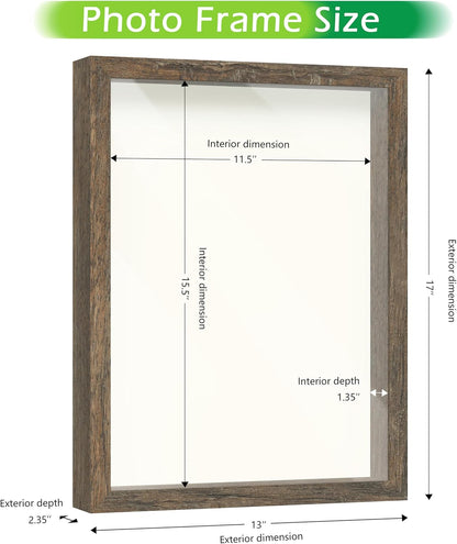 FrameWorks 11” x 14” Dark Oak Wooden Shadow Box Frame – Display Case with Soft Felt Back, Memory Box with Tempered Glass, Display Box with Elegant White Ball Push Pins, Wooden Flower Box