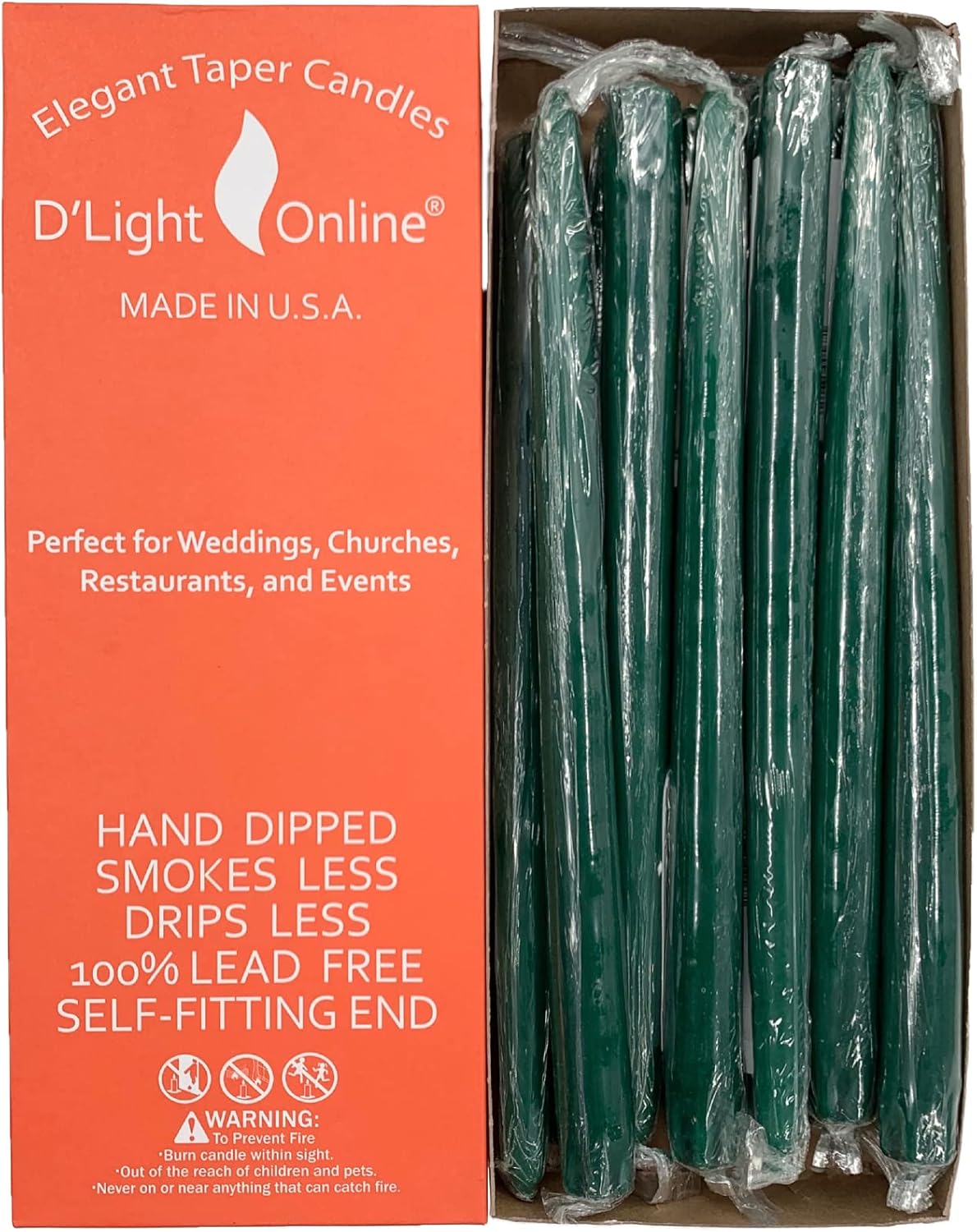 D'light Online White Taper Candles, 10 Inch Premium Quality Candles Hand-Dipped Tapered Candles, Dripless, Smokeless and Unwrapped Bulk Pack for Events - Set of 12 (10 Inch, White)