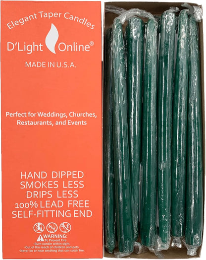 D'light Online White Taper Candles, 10 Inch Premium Quality Candles Hand-Dipped Tapered Candles, Dripless, Smokeless and Unwrapped Bulk Pack for Events - Set of 12 (10 Inch, White)