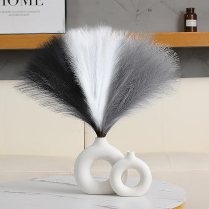 UREYMX Faux Pampas Grass Decor 17.7 Inch 6pcs, Artificial Pampas Grass Fluffy Home Decor, Short Vase Room Decor pompous Grass Flower Arrangement for Boho Home Wedding Decoration (Black)
