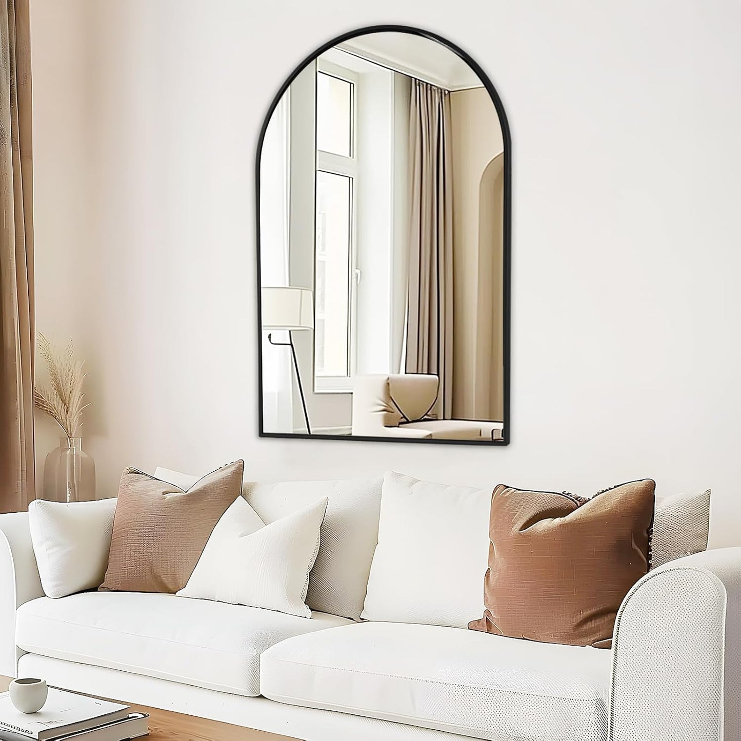 Fabuday Black Arch Bathroom Mirror for Wall - 20x28 Arched Mirror for Over Sink, Metal Framed Mirror for Hanging in Living Room, Bedroom, Entryway, Hallway