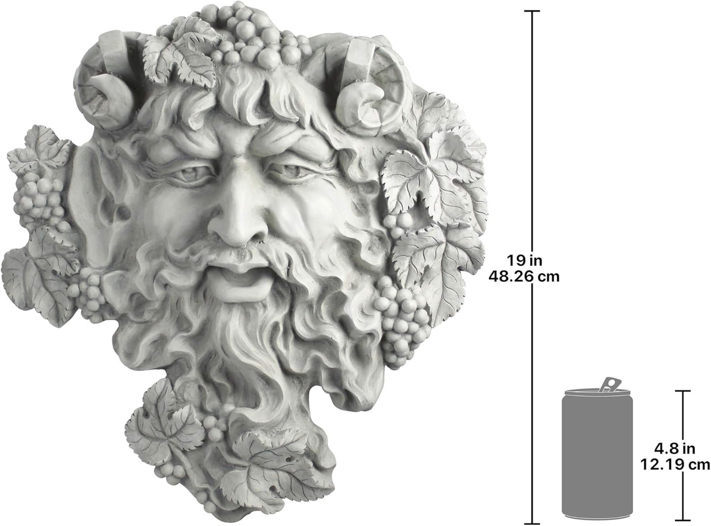 Design Toscano Bacchus, Grape Harvest Wine Greek Greenman Face Wall Sculpture, Medium, 12 inches tall, Cast Stone Resin, Antique Stone Finish