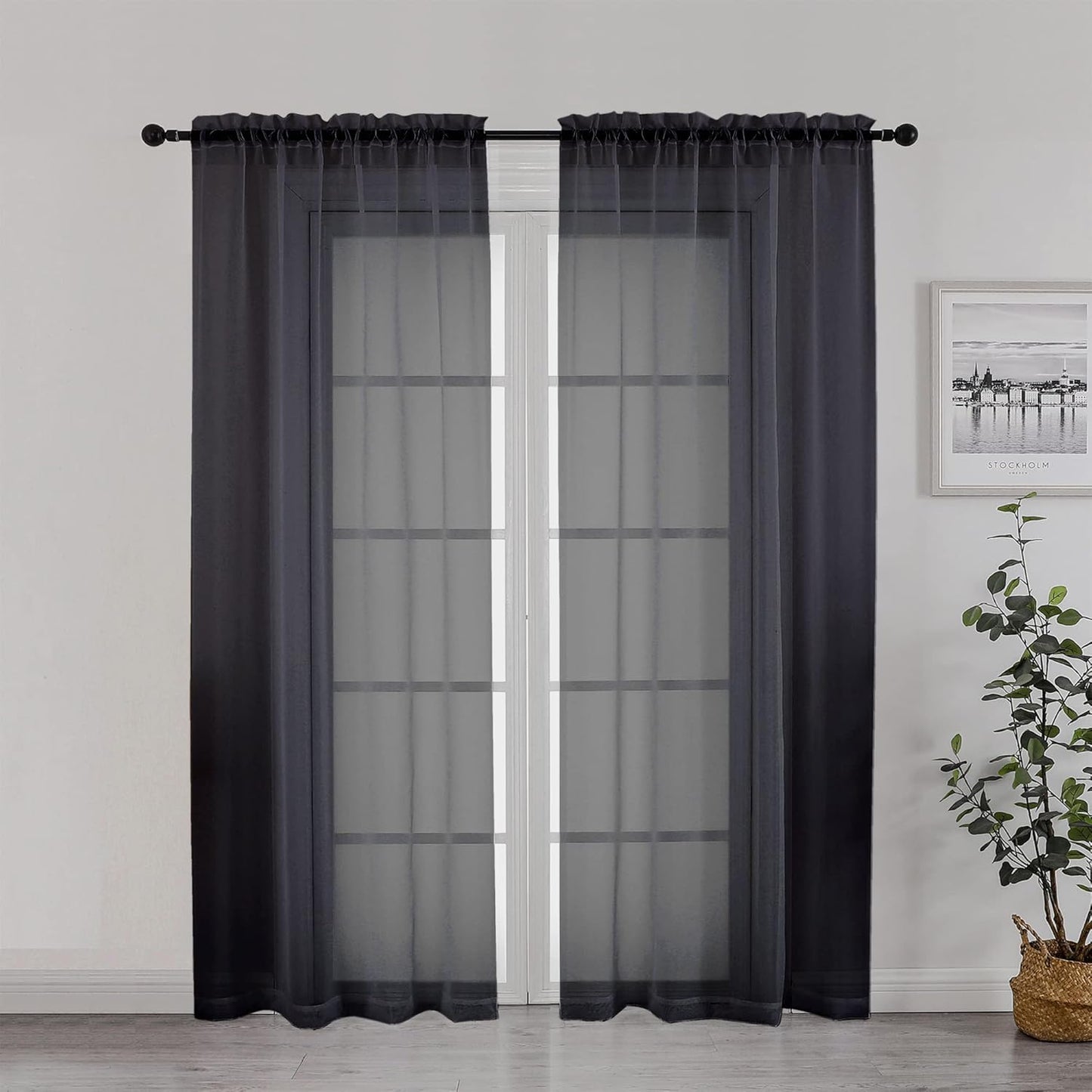 Chyhomenyc Sheer White Valances for Windows 2 Pack, Small Window Curtains for Living Room Bathroom Cafe Laundry Basement, Modern Top Dual Rod Pocket Voile Curtain, 42W x 14L inches, White - Colors B
