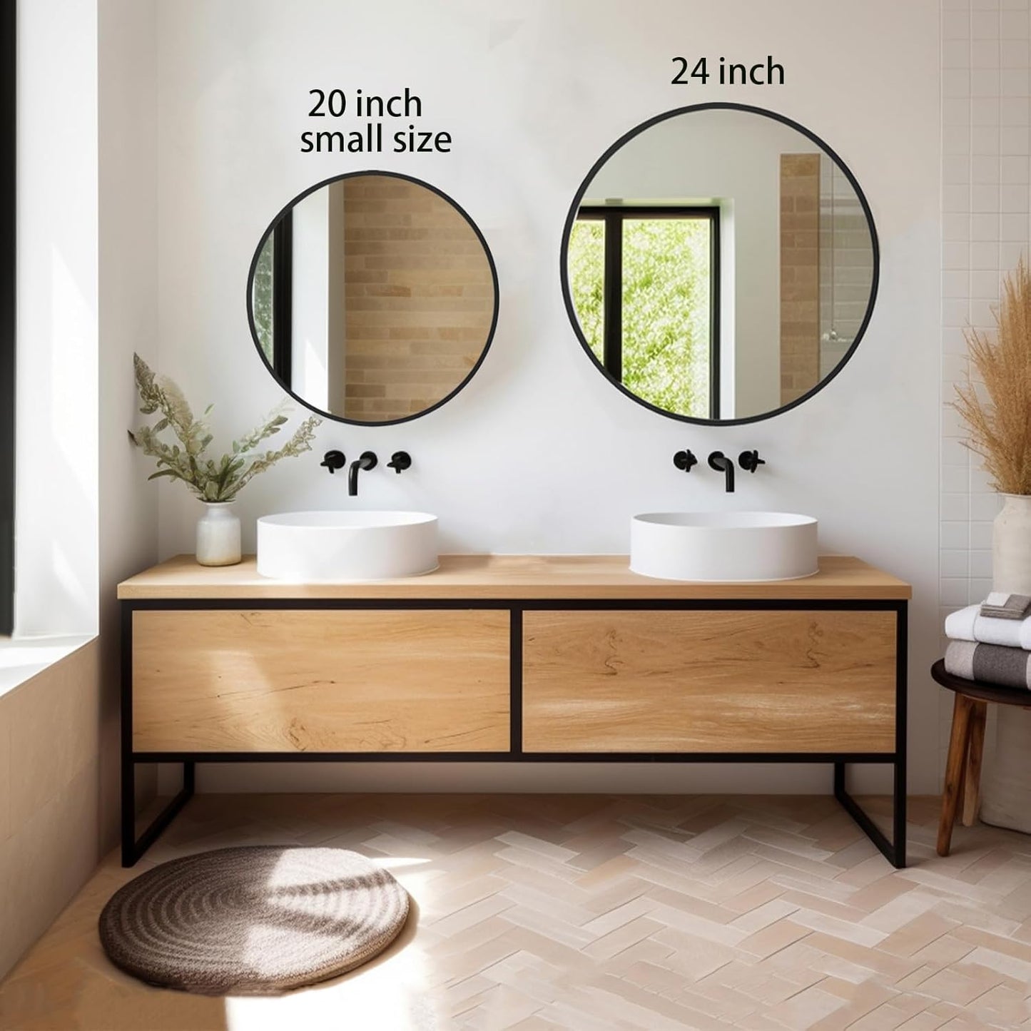 Sunniry Black Round Mirror, Round Mirror 24 inch, Black Circle Mirrors Matte Metal Frame, Wall Mounted Mirrors for Living Room, Bathroom, Wall, Entryway.