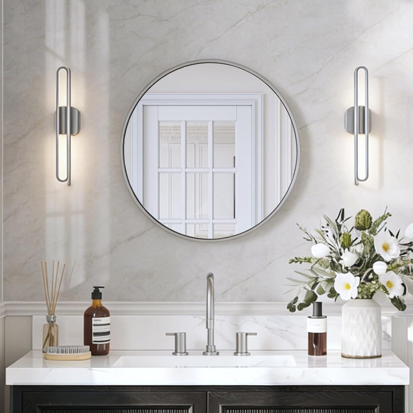 USHOWER Bathroom Mirrors for Over Sink, 36 Inch Circle Mirror with Metal Frame, Black Wall Mirror for Vanity, Entryway, Living Room, Hallway and Bedroom Decor