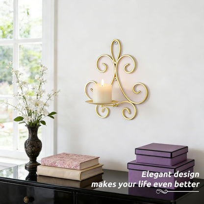 Wall Candle Sconces Set of 2, Double Scroll Pattern Candle Sconces, Metal Wall Candle Holder for Home Decor, Living Room, Dining Room, Bedroom, Black, Gifts for Men Women Mom or Dad