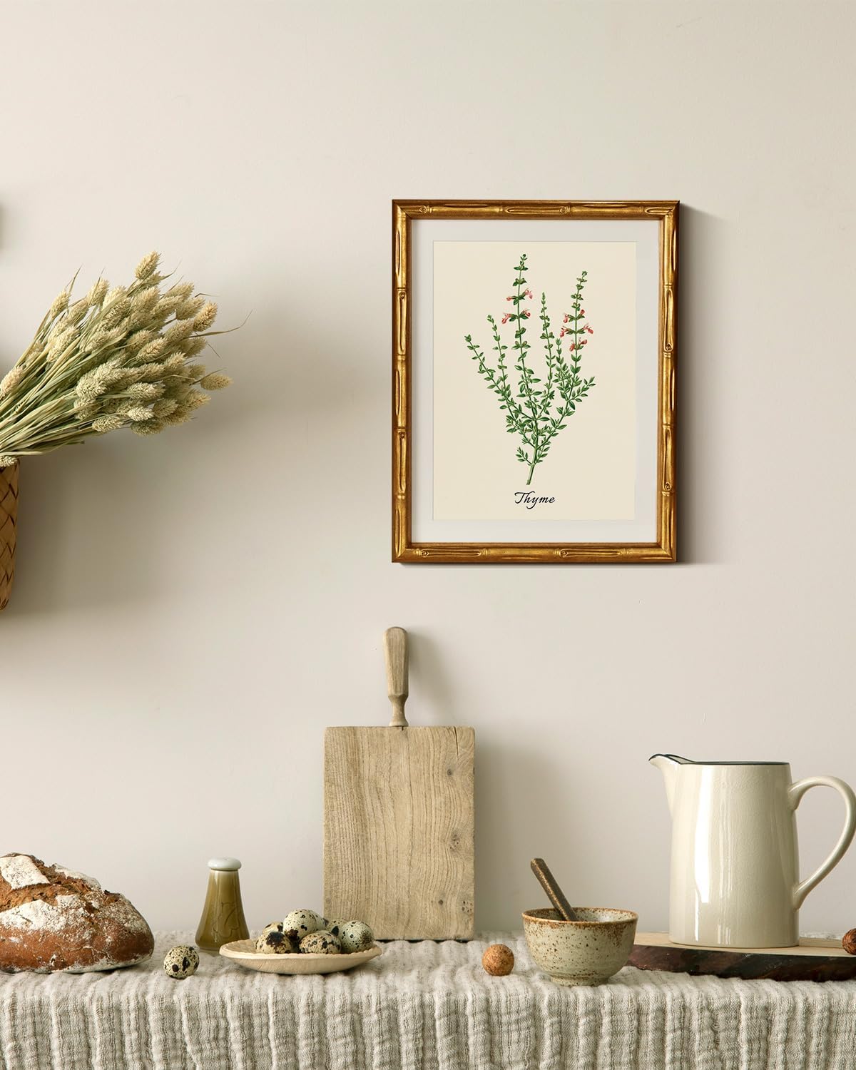 InSimSea Gold Bamboo Framed Canvas Wall Art, Retro Blue Hydrangea Botanical Prints, Antique Flowers Picture Frame with Mat, Victorian Home Wall Decor for Kitchen Living Room Bedroom, 11x14inch