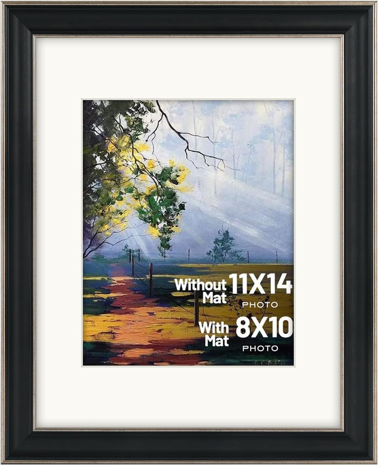 Golden State Art, 11x14 Photo Frame with Mat for Pictures 8x10 and Real Glass (Dark Gold Brown & Bronze Pewter Panel with White Color Mat, 1.25 Inch Frame Border)