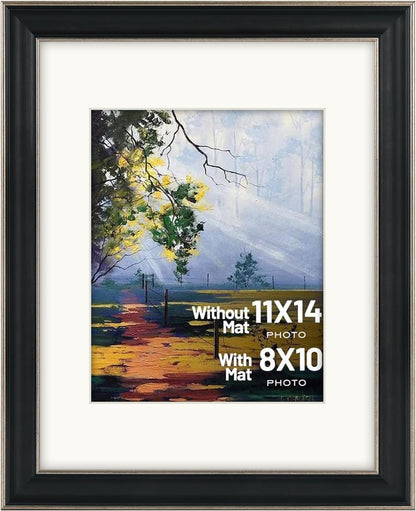 Golden State Art, 11x14 Photo Frame with Mat for Pictures 8x10 and Real Glass (Dark Gold Brown & Bronze Pewter Panel with White Color Mat, 1.25 Inch Frame Border)