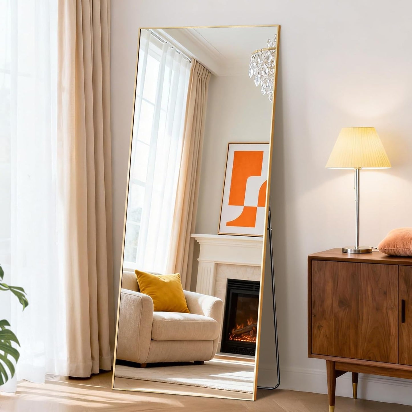DUMOS Arched Full Length Mirror with Stand 64"x21" Floor Standing Aluminum Frame for Bedroom Body Hanging Leaning Modern Simple Home Decor Shatter-proorf Nano Glass Wall Living Room Cloakroom Black