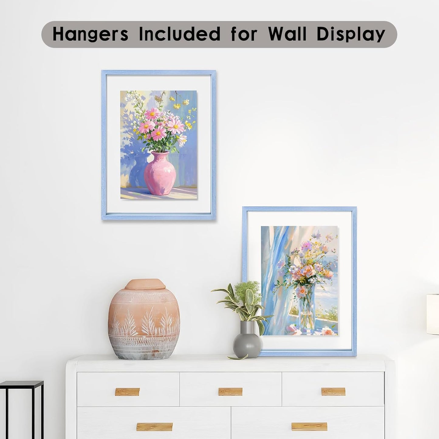 MUYE 11x14 Floating Frame Set of 2,Double Glass Rustic Frame,Display Any Size Photo up to 11x14,Wall Mount or Tabletop Standing,Natural