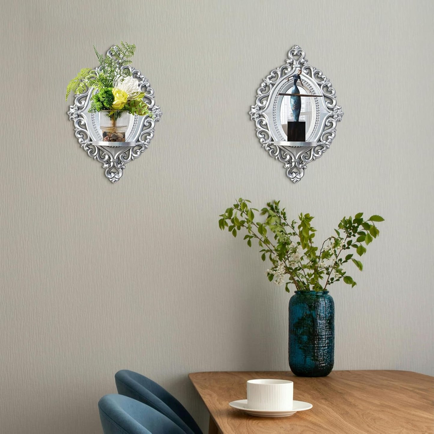 Three-Dimensional Relief Candle Sconces Set 2 Rustic Wall Mount Candle Holders Wood Hanging Wall Decor Mirrored Wall Art Hand Carved Home Decoration Gold