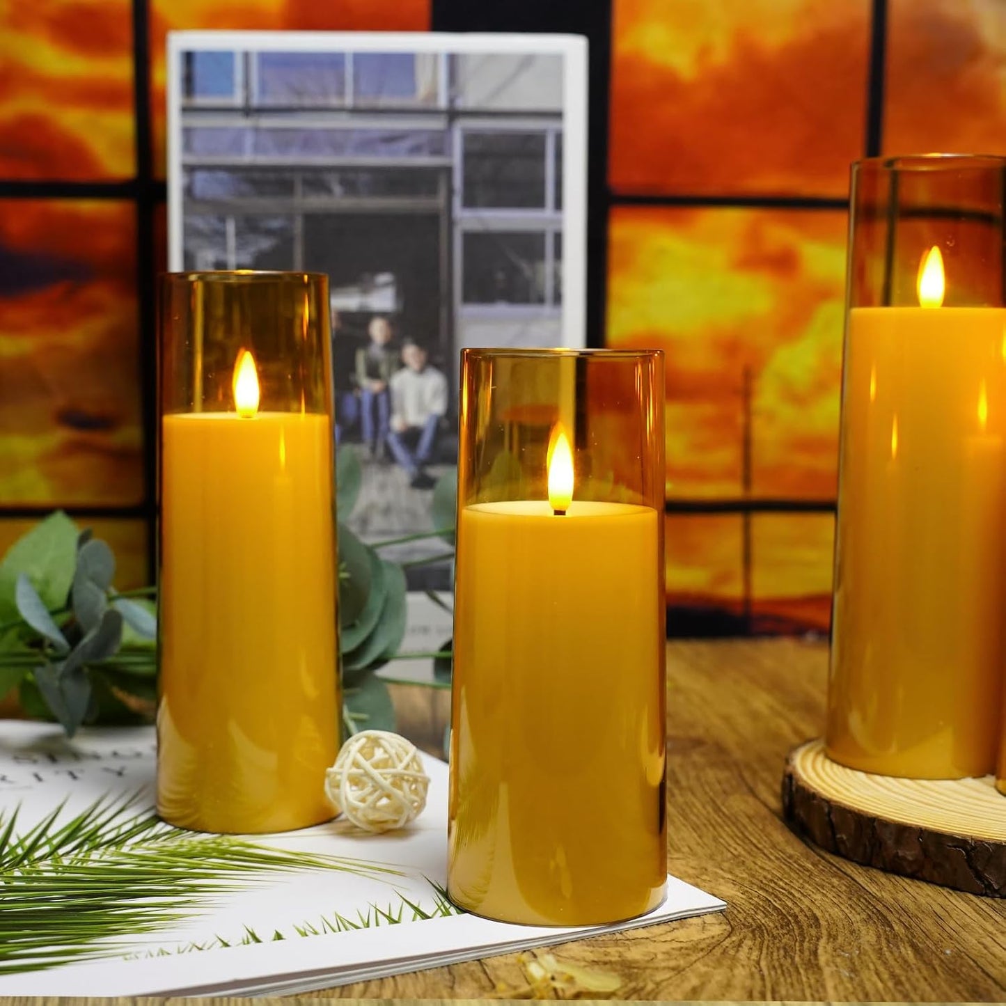 kakoya Flickering Flameless Candles Battery Operated with Remote and 2/4/6/8 H Timer Acrylic Led Pillar Candles Pack of 9 (appr D2.3"xH5.5"6.5"7.5")with Realistic 3D Wick Candles for Home Decor(White)